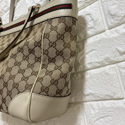 GUCCI Hand Bag Tote Purse GG Canvas Beige Authentic