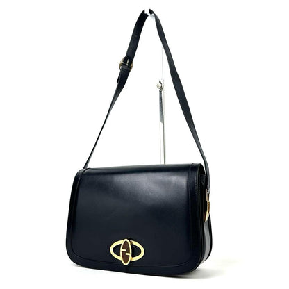 GUCCI Shoulder Bag Purse Interlocking Leather Dark Navy Authentic