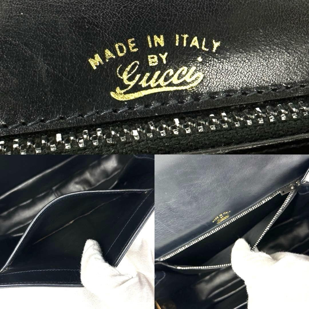 GUCCI Shoulder Bag Purse Interlocking Leather Dark Navy Authentic