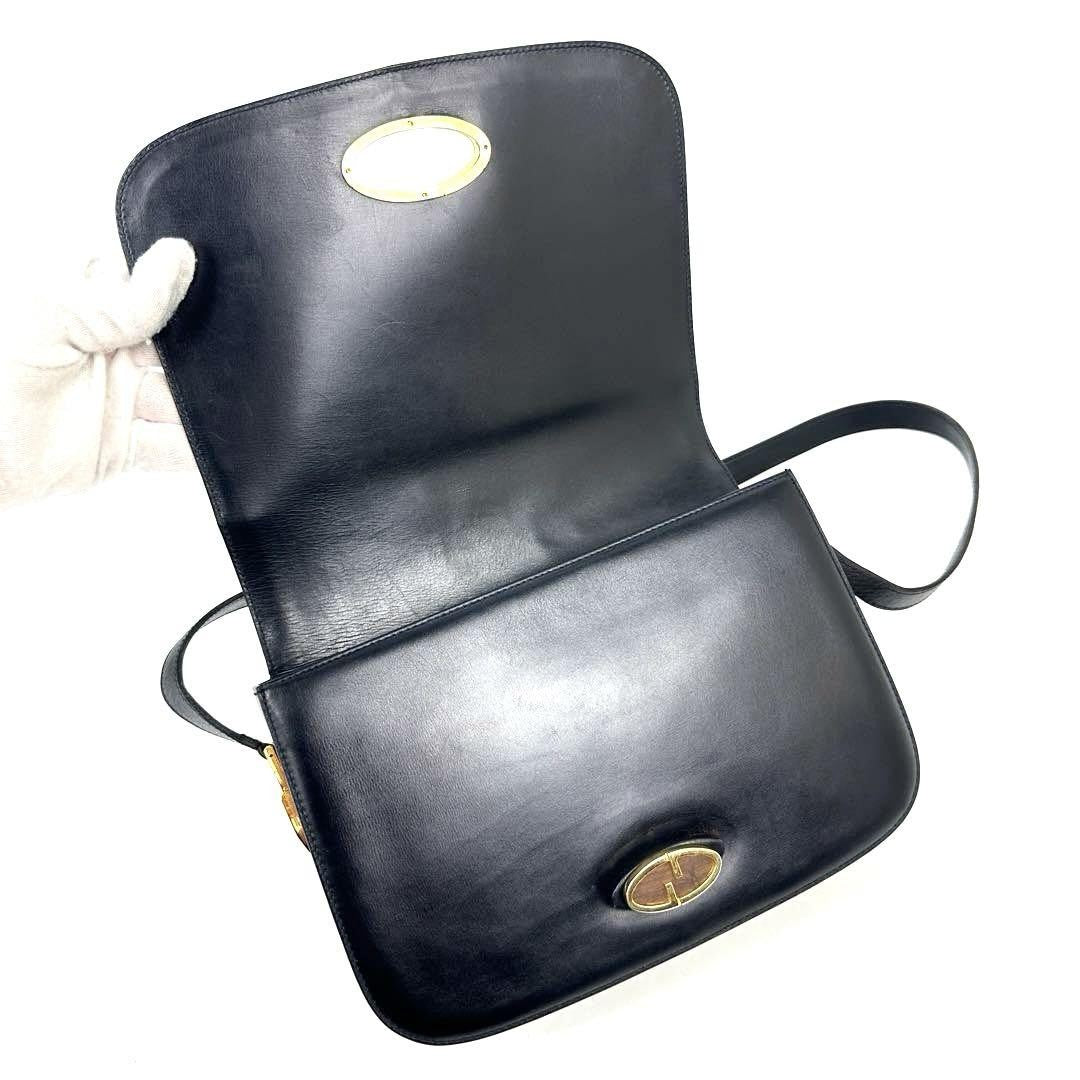 GUCCI Shoulder Bag Purse Interlocking Leather Dark Navy Authentic