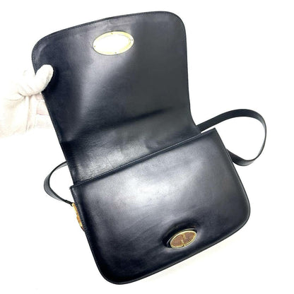 GUCCI Shoulder Bag Purse Interlocking Leather Dark Navy Authentic