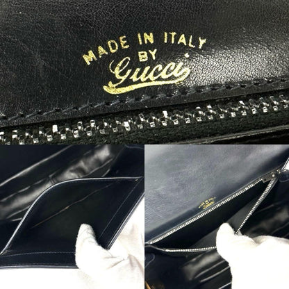 GUCCI Shoulder Bag Purse Interlocking Leather Dark Navy Authentic