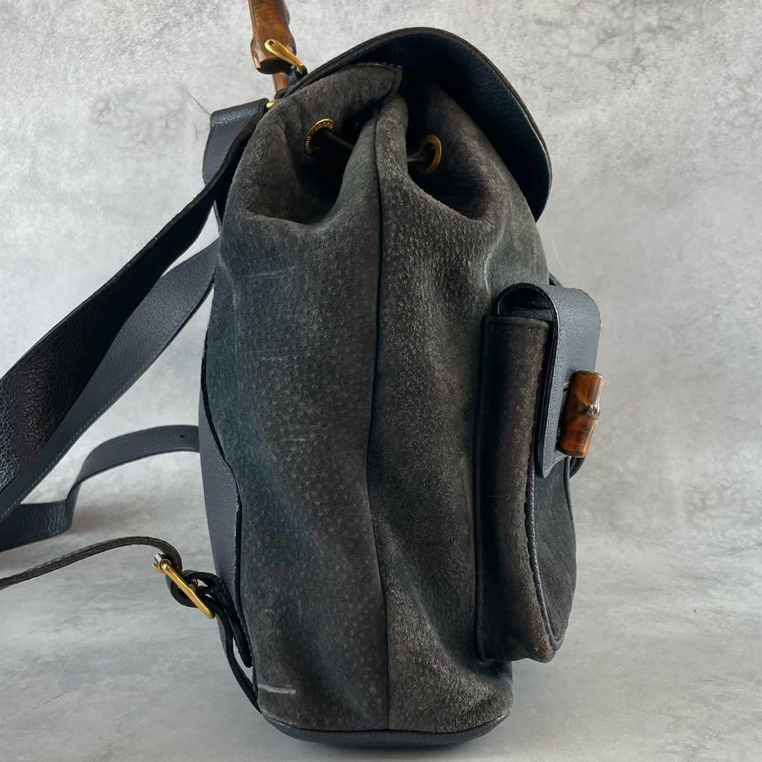 GUCCI Backpack Bamboo Suede Leather Black Navy Authentic