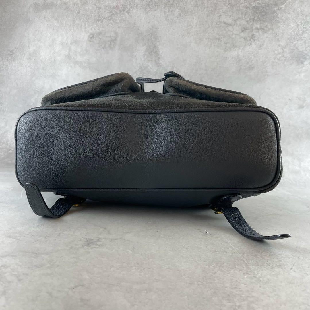 GUCCI Backpack Bamboo Suede Leather Black Navy Authentic