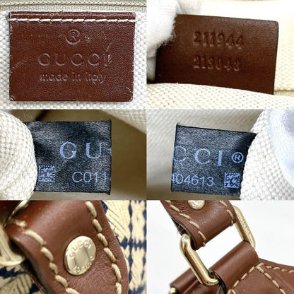 GUCCI Hand Bag Tote Purse Diamante Canvas Leather Beige Brown Navy Authentic