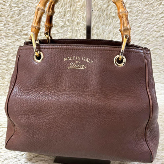 GUCCI Hand Bag Tote Purse Bamboo Leather Brown Authentic