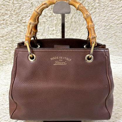 GUCCI Hand Bag Tote Purse Bamboo Leather Brown Authentic