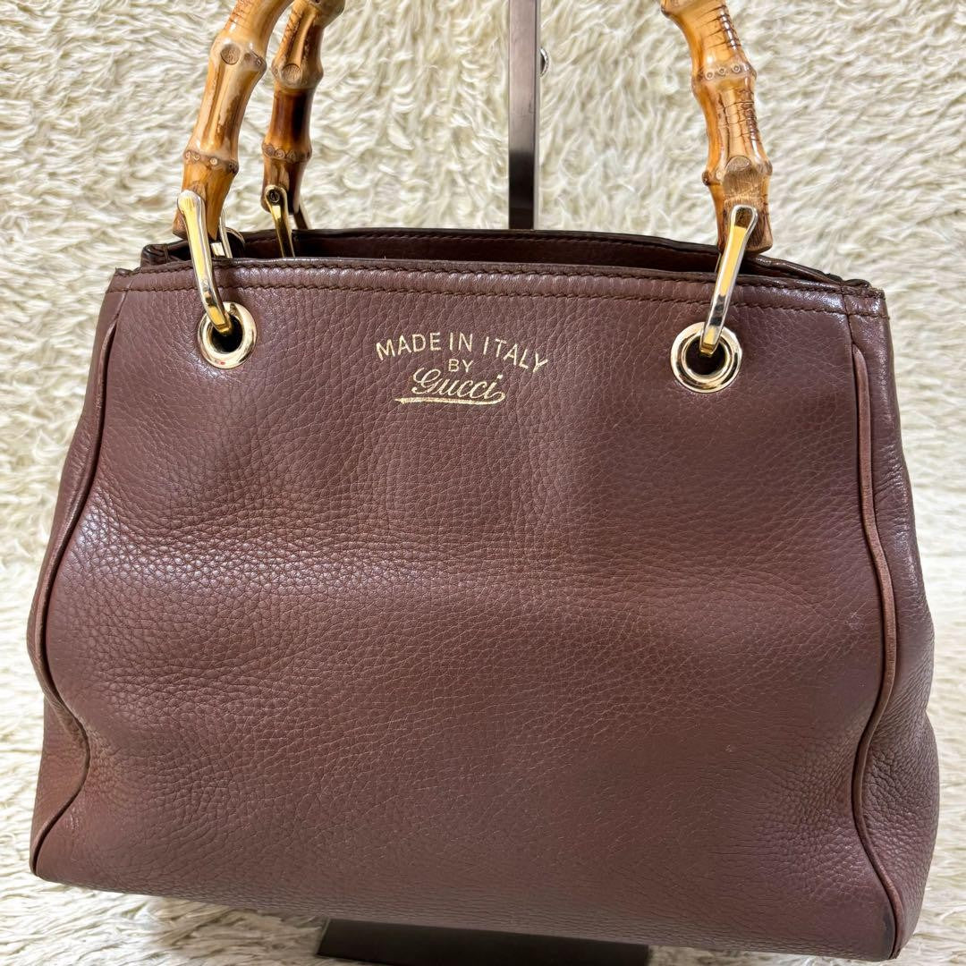 GUCCI Hand Bag Tote Purse Bamboo Leather Brown Authentic