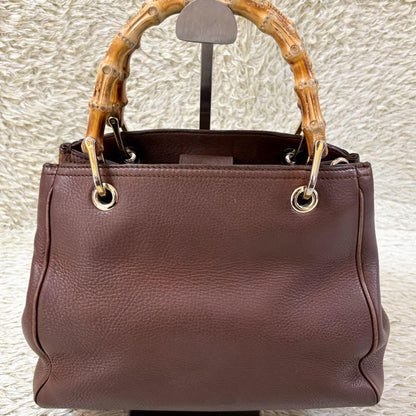 GUCCI Hand Bag Tote Purse Bamboo Leather Brown Authentic