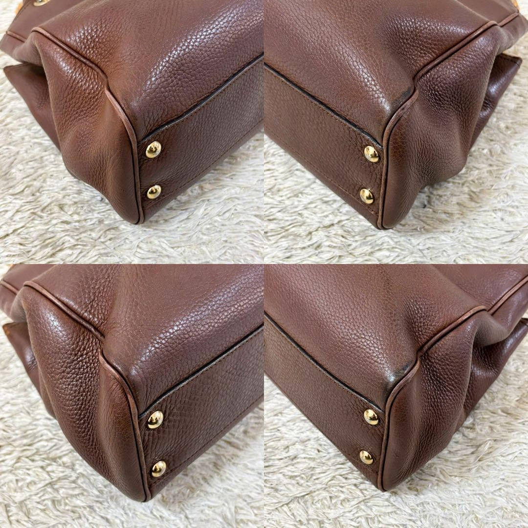 GUCCI Hand Bag Tote Purse Bamboo Leather Brown Authentic