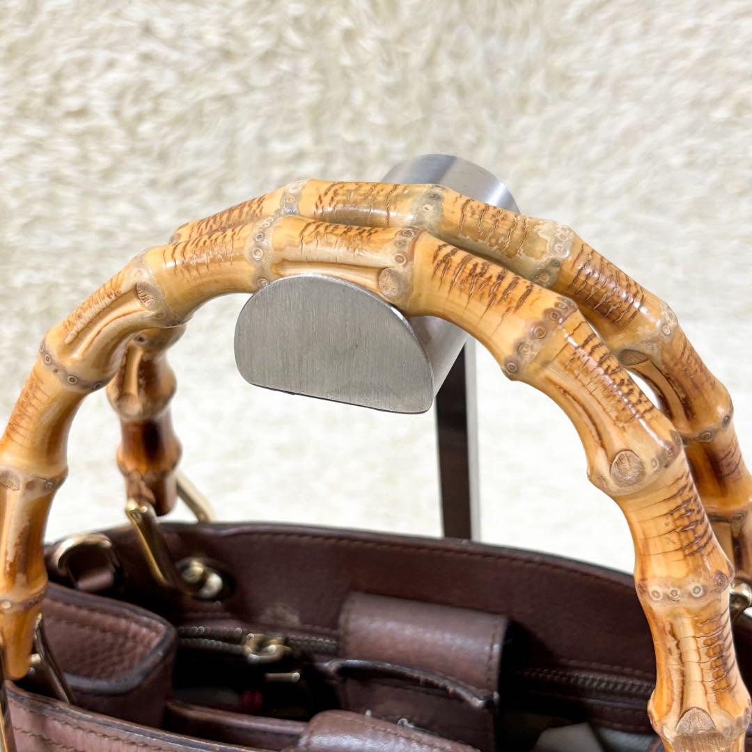 GUCCI Hand Bag Tote Purse Bamboo Leather Brown Authentic