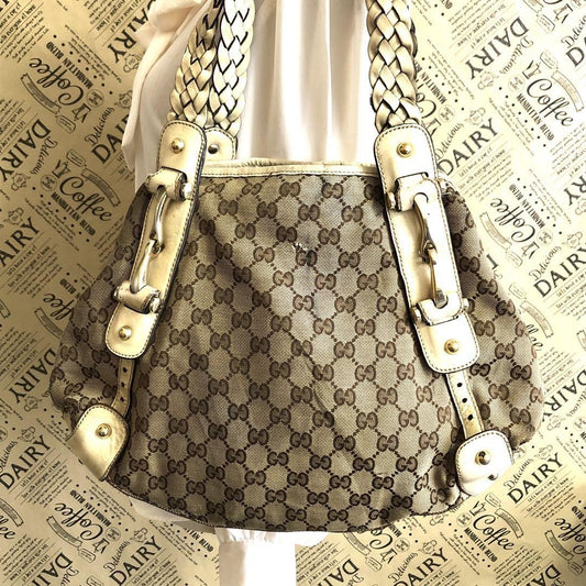 GUCCI Hand Bag Tote Purse GG Canvas Leather Authentic