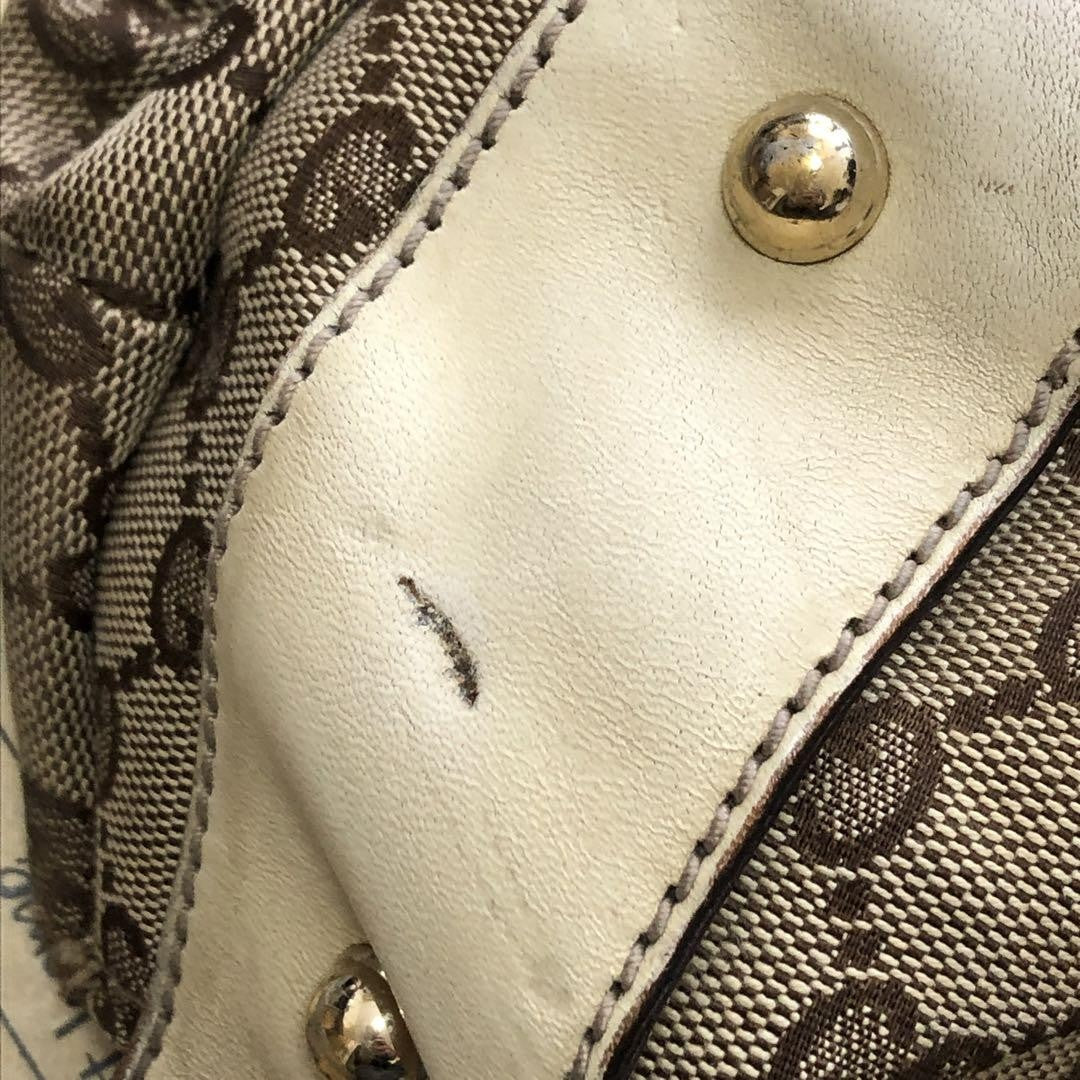 GUCCI Hand Bag Tote Purse GG Canvas Leather Authentic