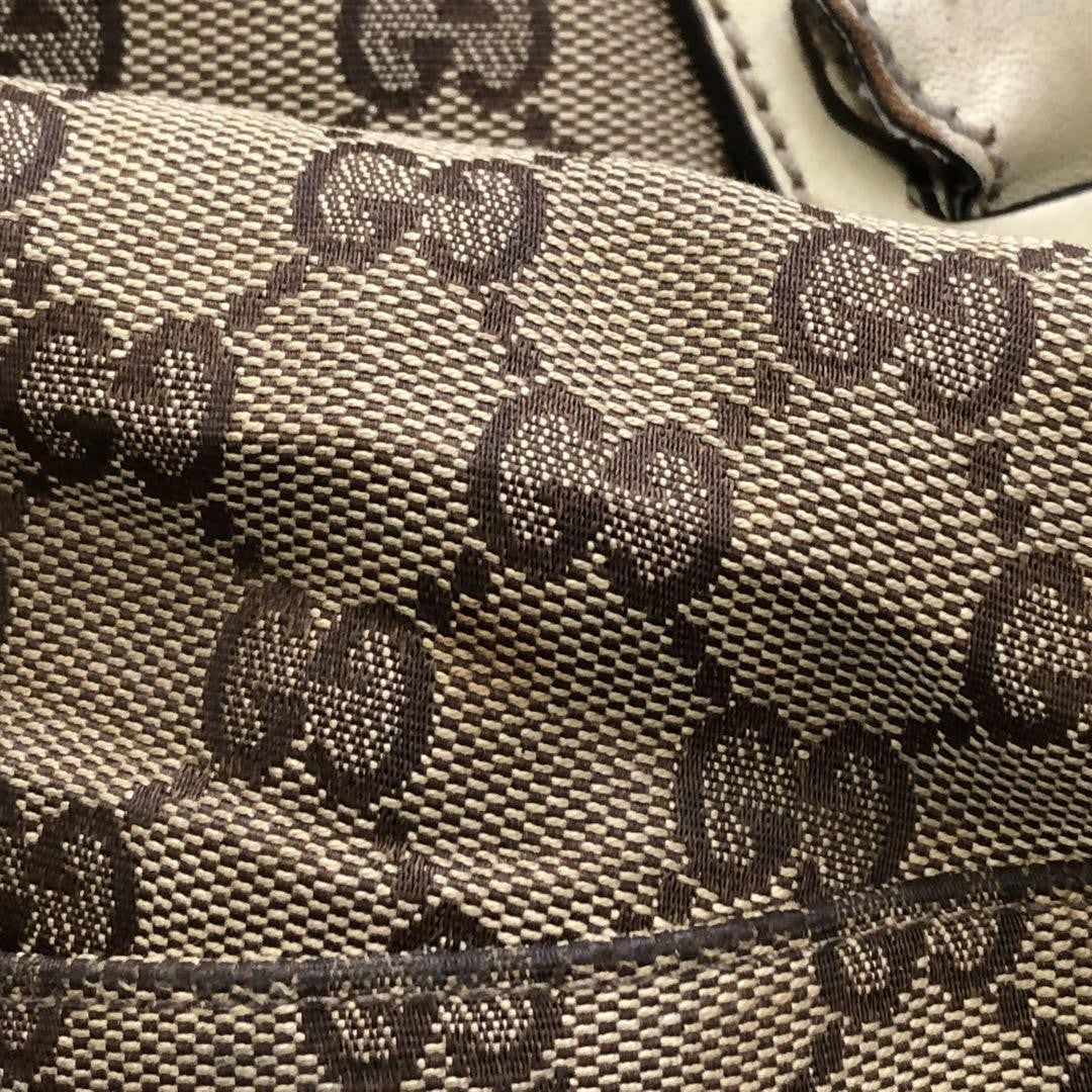 GUCCI Hand Bag Tote Purse GG Canvas Leather Authentic