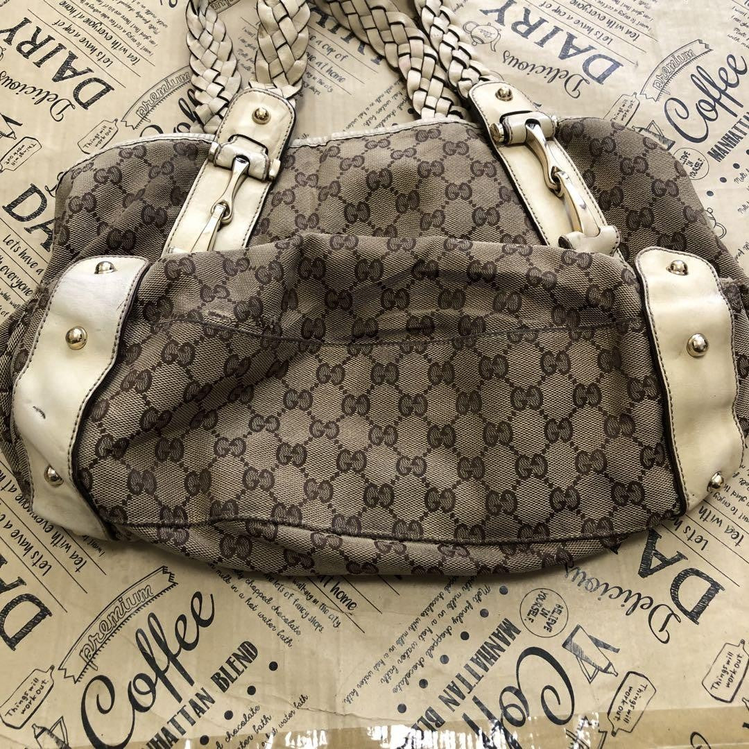 GUCCI Hand Bag Tote Purse GG Canvas Leather Authentic