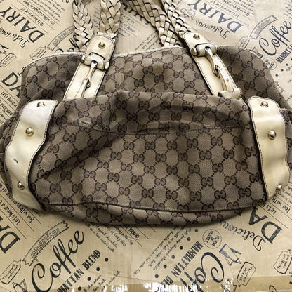 GUCCI Hand Bag Tote Purse GG Canvas Leather Authentic