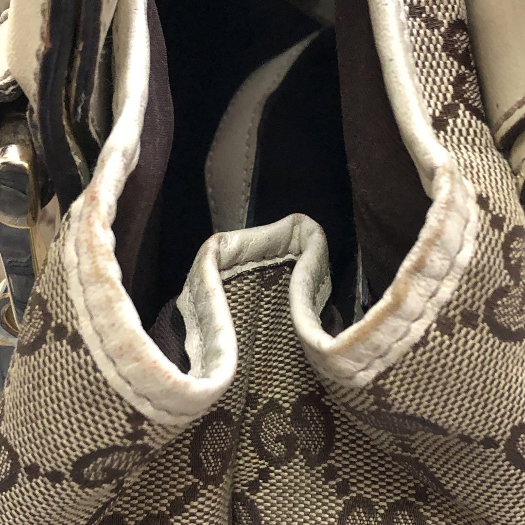 GUCCI Hand Bag Tote Purse GG Canvas Leather Authentic