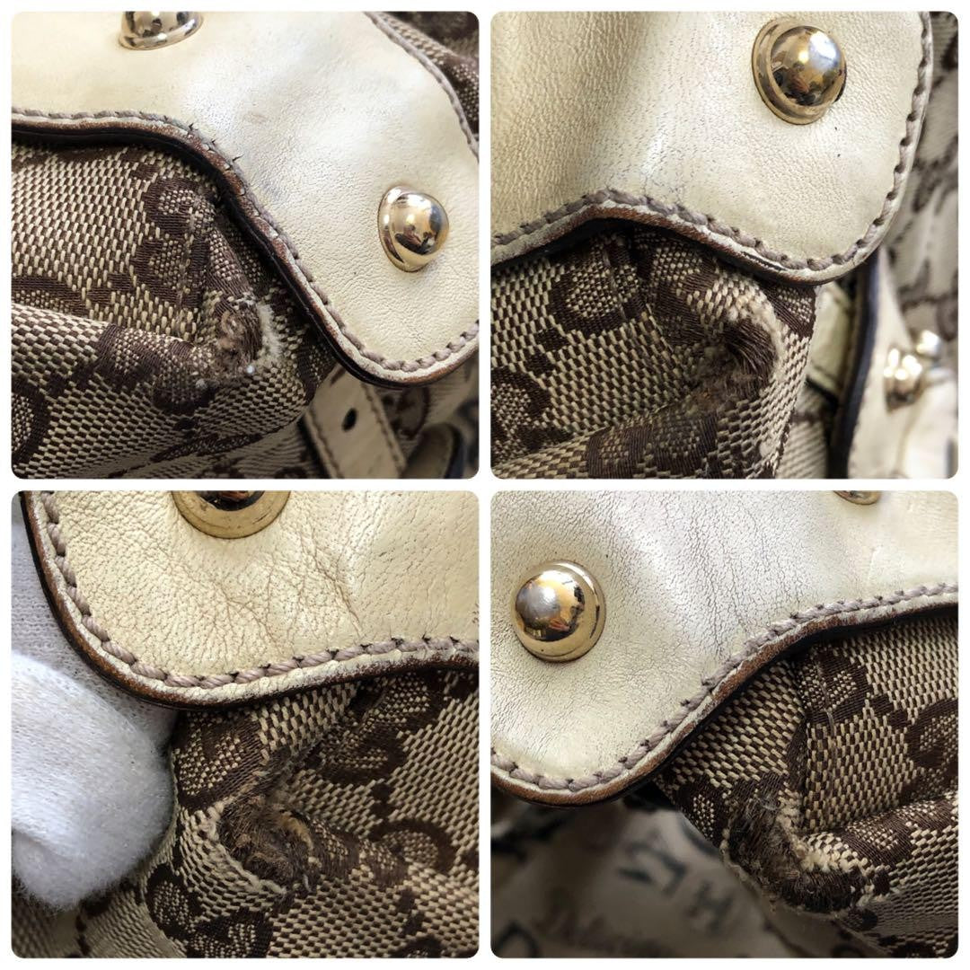 GUCCI Hand Bag Tote Purse GG Canvas Leather Authentic