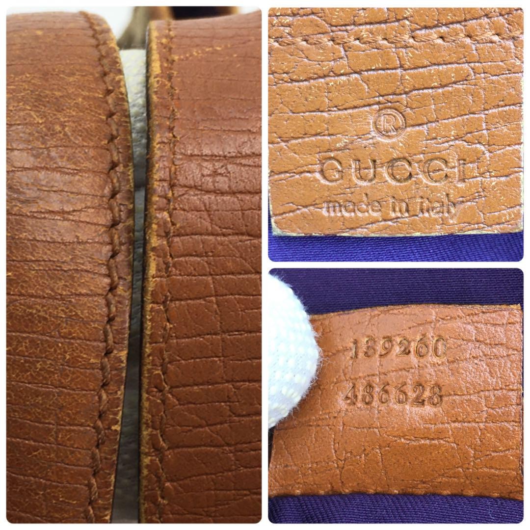GUCCI Hand Bag Tote Purse GG Canvas Leather Brown Purple Authentic