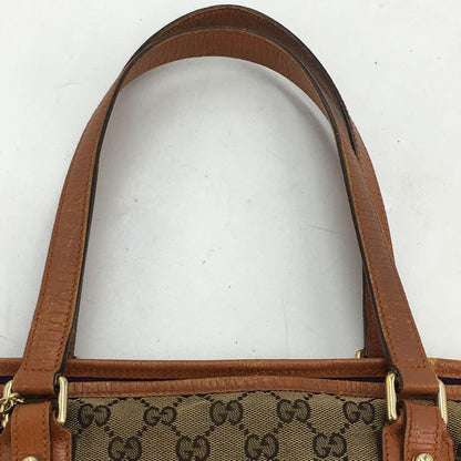GUCCI Hand Bag Tote Purse GG Canvas Leather Brown Purple Authentic