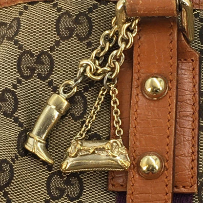 GUCCI Hand Bag Tote Purse GG Canvas Leather Brown Purple Authentic