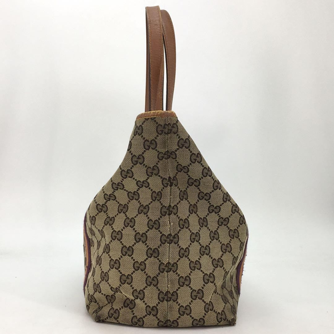 GUCCI Hand Bag Tote Purse GG Canvas Leather Brown Purple Authentic