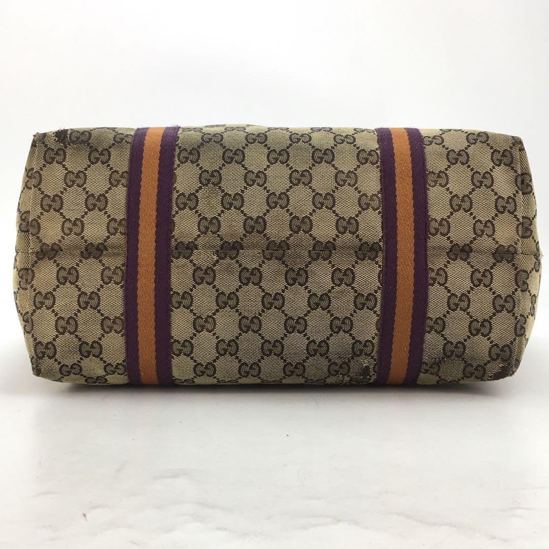 GUCCI Hand Bag Tote Purse GG Canvas Leather Brown Purple Authentic