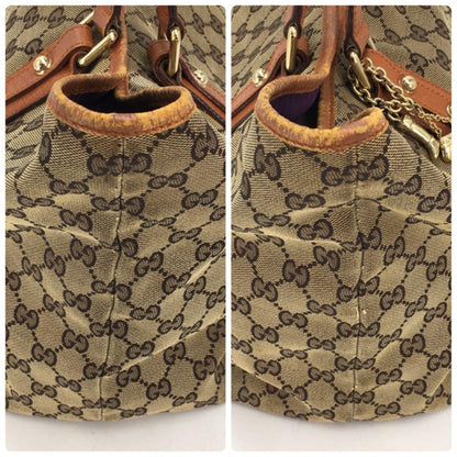 GUCCI Hand Bag Tote Purse GG Canvas Leather Brown Purple Authentic