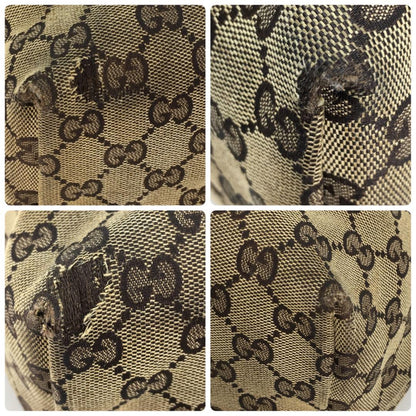 GUCCI Hand Bag Tote Purse GG Canvas Leather Brown Purple Authentic