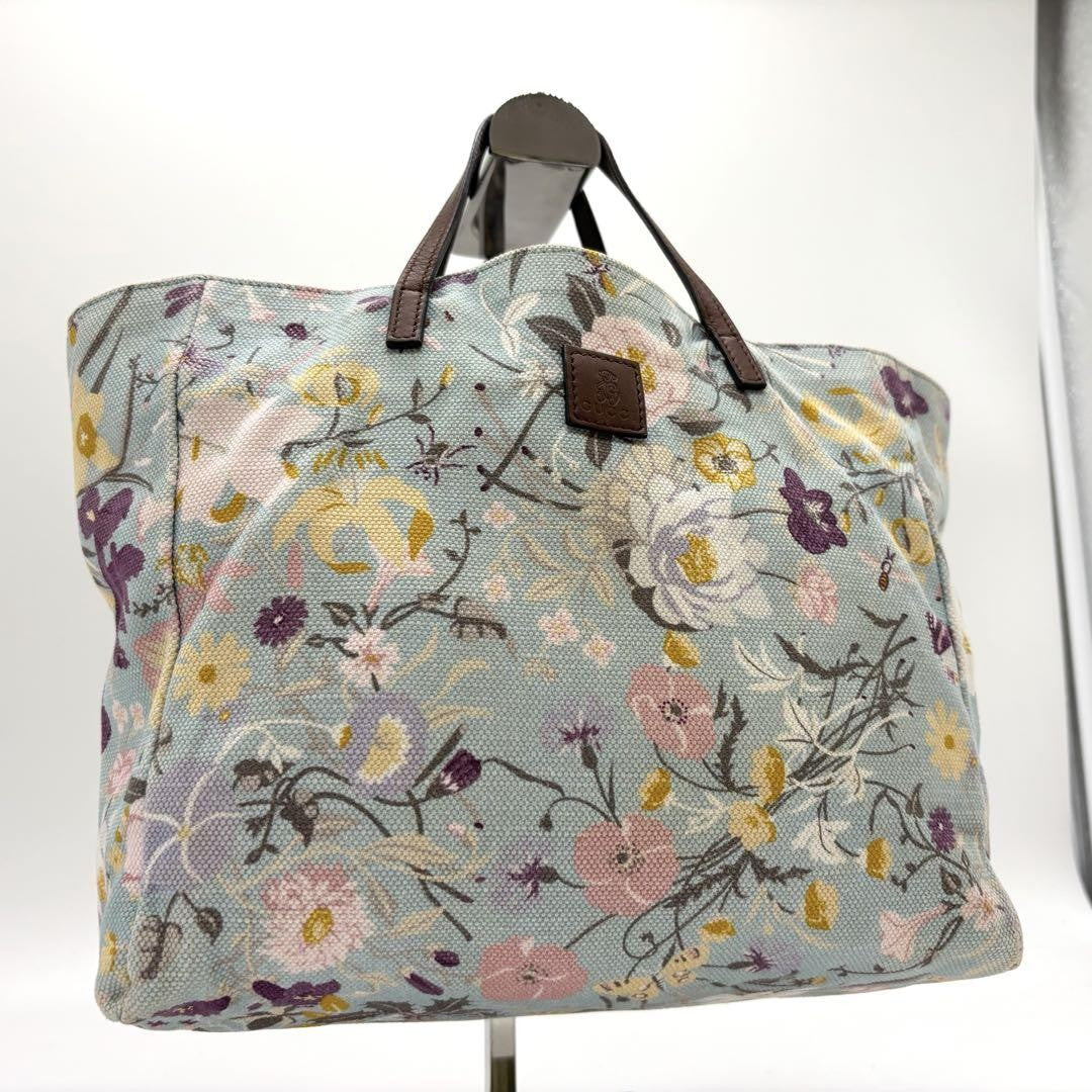 GUCCI Hand Bag Tote Purse Floral Canvas Leather Multicolor Authentic