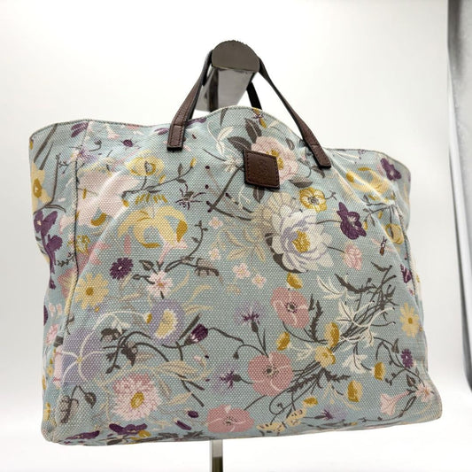 GUCCI Hand Bag Tote Purse Floral Canvas Leather Multicolor Authentic