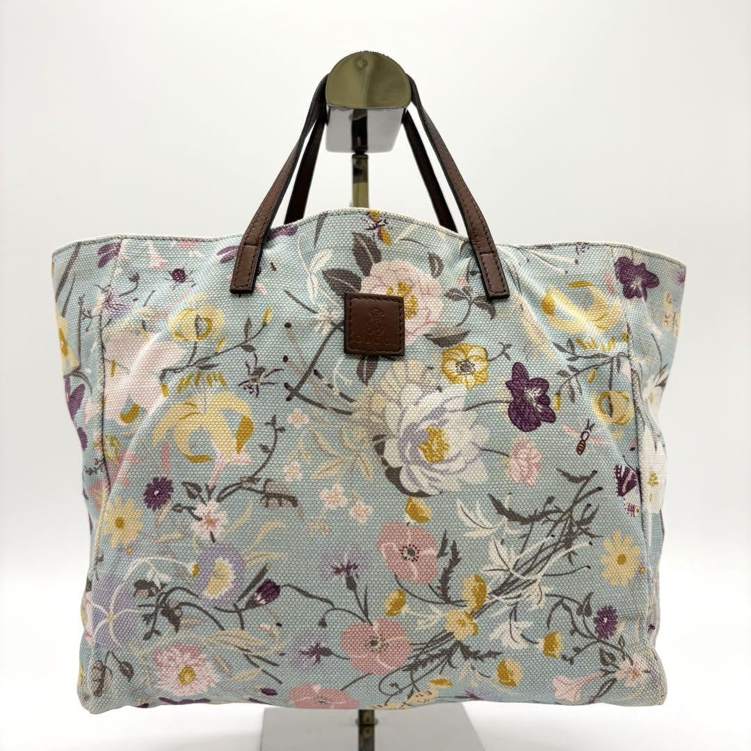 GUCCI Hand Bag Tote Purse Floral Canvas Leather Multicolor Authentic