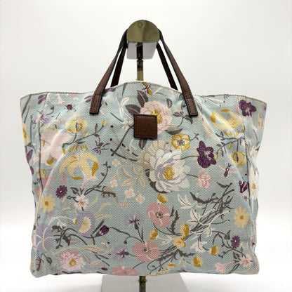 GUCCI Hand Bag Tote Purse Floral Canvas Leather Multicolor Authentic