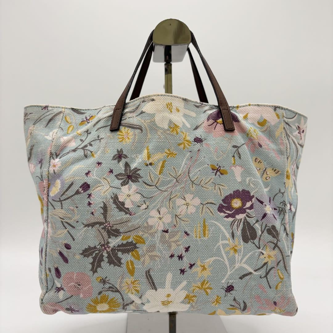 GUCCI Hand Bag Tote Purse Floral Canvas Leather Multicolor Authentic