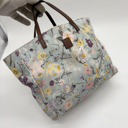 GUCCI Hand Bag Tote Purse Floral Canvas Leather Multicolor Authentic