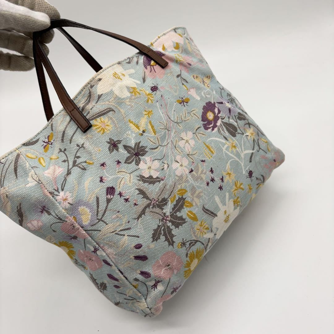 GUCCI Hand Bag Tote Purse Floral Canvas Leather Multicolor Authentic
