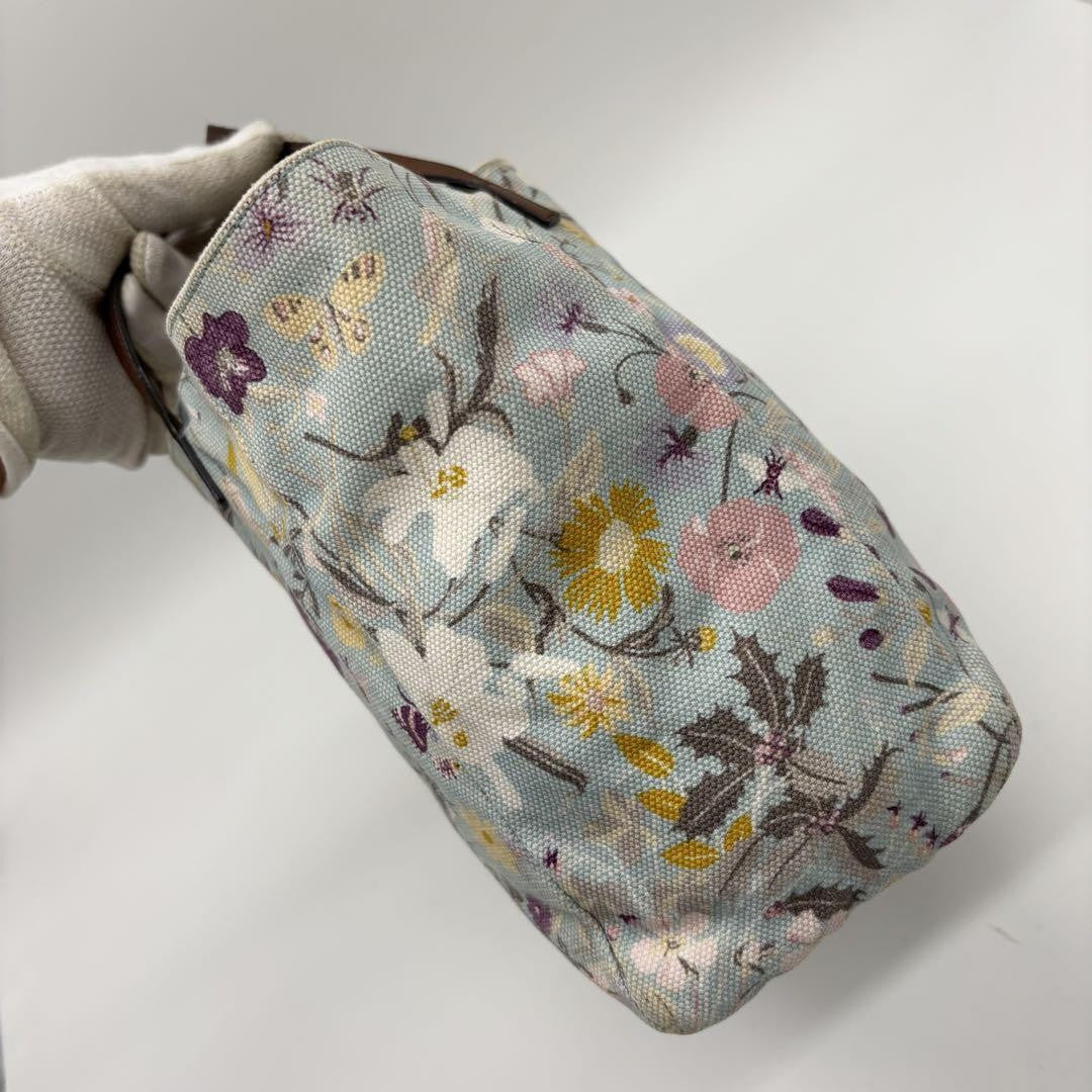 GUCCI Hand Bag Tote Purse Floral Canvas Leather Multicolor Authentic