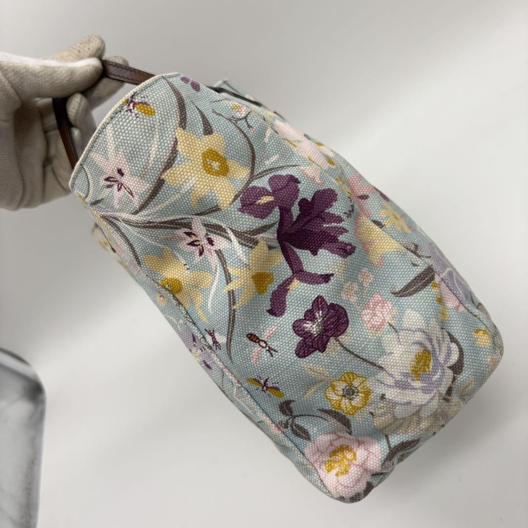 GUCCI Hand Bag Tote Purse Floral Canvas Leather Multicolor Authentic