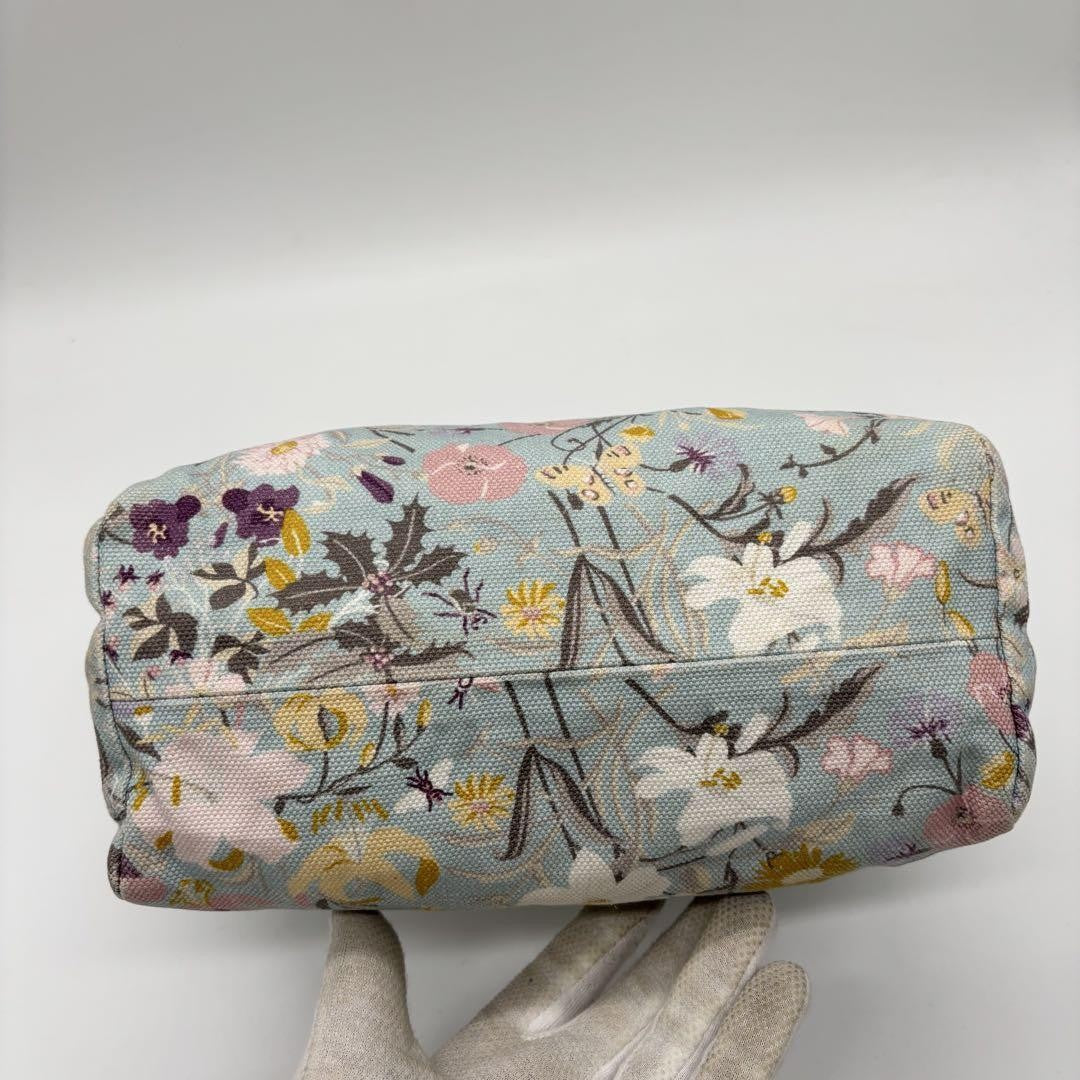 GUCCI Hand Bag Tote Purse Floral Canvas Leather Multicolor Authentic