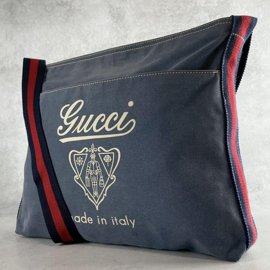 GUCCI Shoulder Bag Purse Sherry Line Canvas Leather Navy Authentic