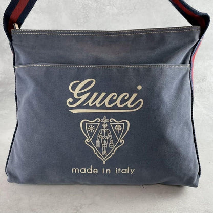 GUCCI Shoulder Bag Purse Sherry Line Canvas Leather Navy Authentic