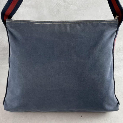 GUCCI Shoulder Bag Purse Sherry Line Canvas Leather Navy Authentic