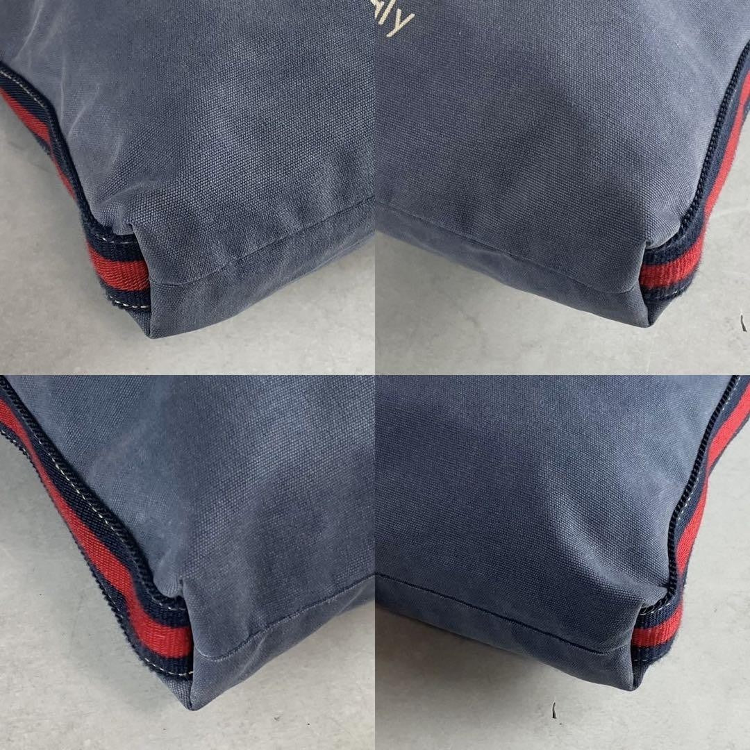 GUCCI Shoulder Bag Purse Sherry Line Canvas Leather Navy Authentic