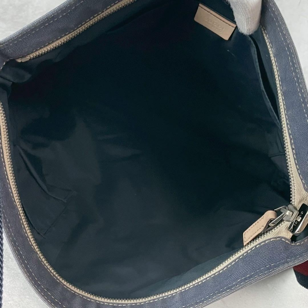 GUCCI Shoulder Bag Purse Sherry Line Canvas Leather Navy Authentic