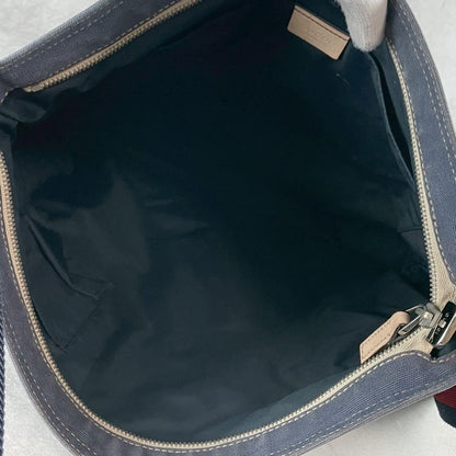 GUCCI Shoulder Bag Purse Sherry Line Canvas Leather Navy Authentic