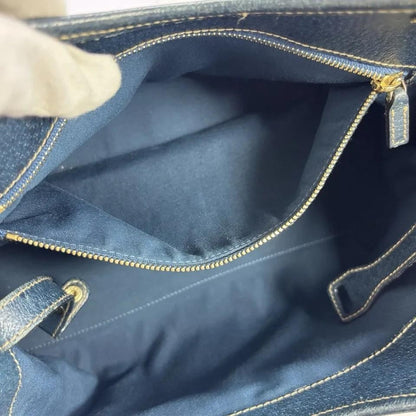 GUCCI Hand Bag Tote Purse Horsebit Canvas Leather Brown Blue Authentic