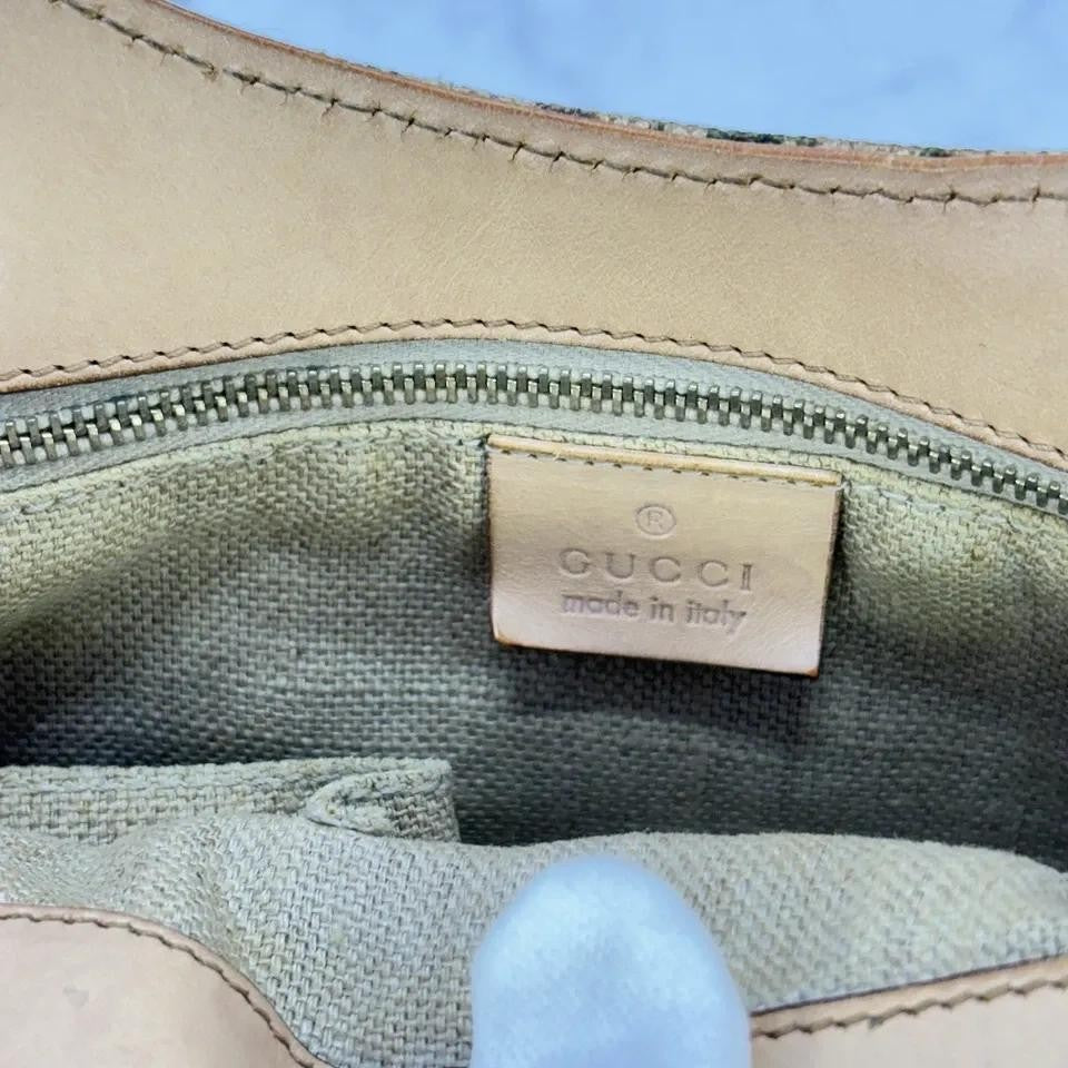 GUCCI Hand Bag Tote Purse Bamboo Canvas Leather Multicolor Beige Authentic