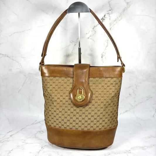 GUCCI Shoulder Bag Purse 2way GG Canvas Leather Brown Authentic
