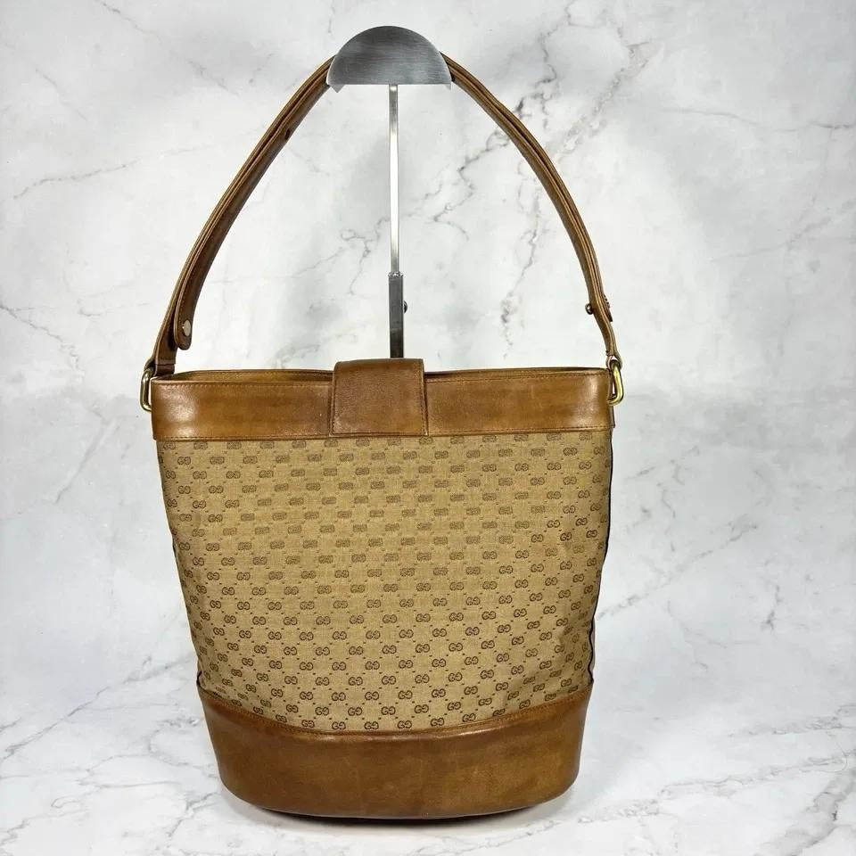 GUCCI Shoulder Bag Purse 2way GG Canvas Leather Brown Authentic