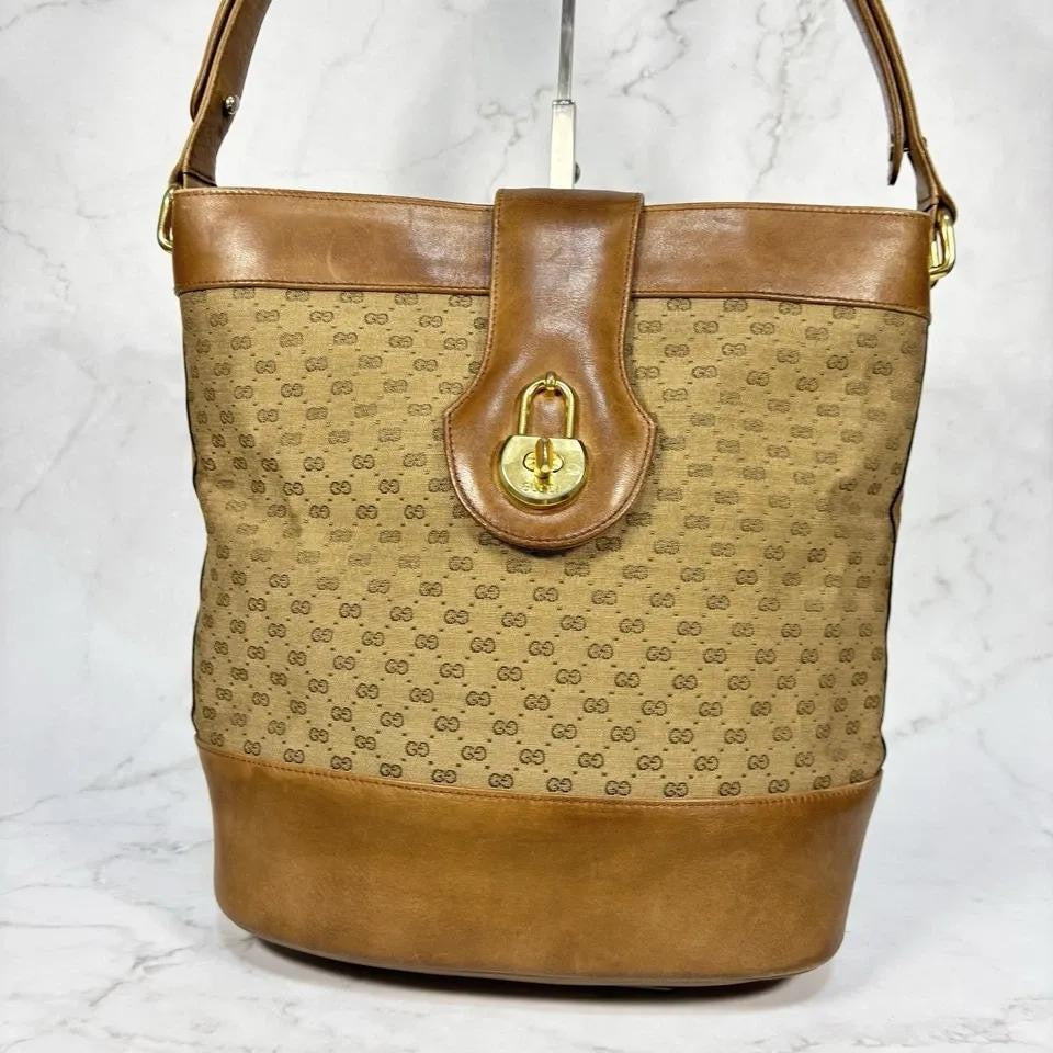GUCCI Shoulder Bag Purse 2way GG Canvas Leather Brown Authentic